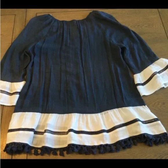 Indigo Soul Tunic Blouse Women’s Size Large Color Navy White 3/4 Sleeve - Picture 10 of 13